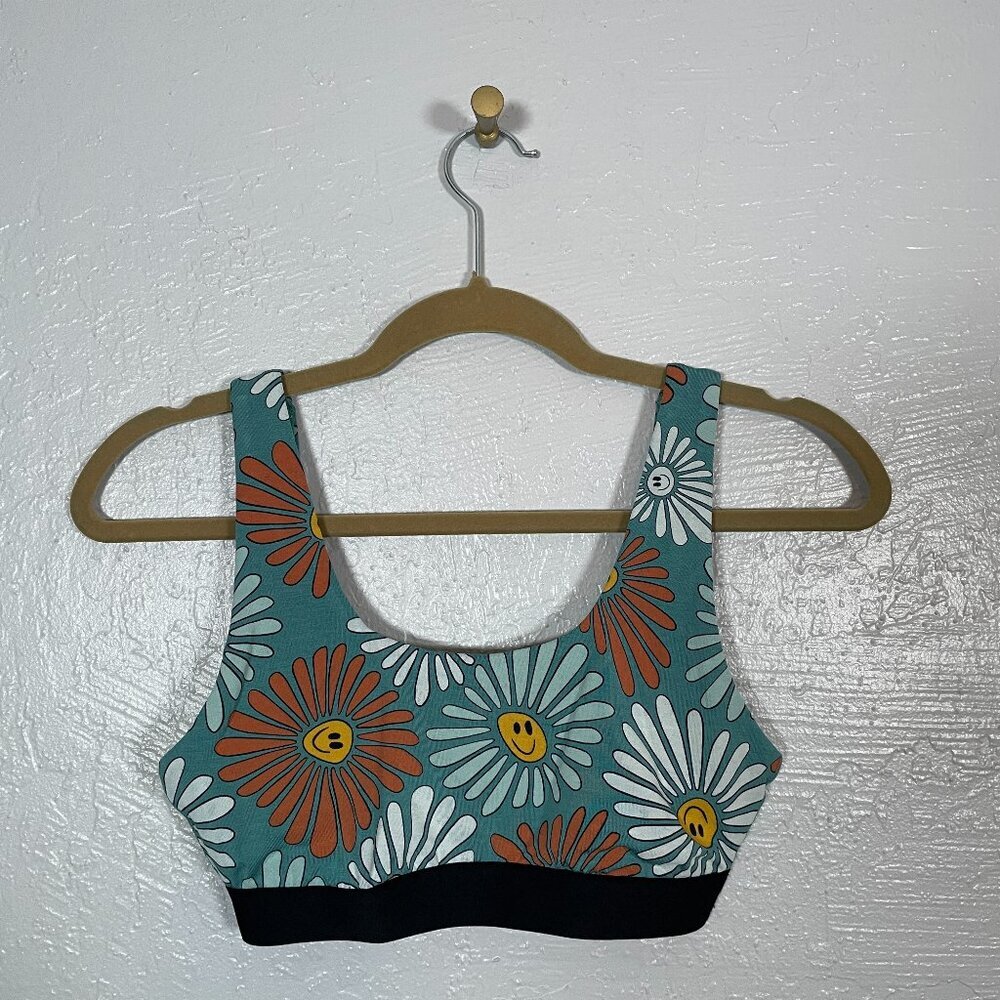 MeUndies Women S Blue White Orange Flower Smiley Face Scoop Bralette Loungewear